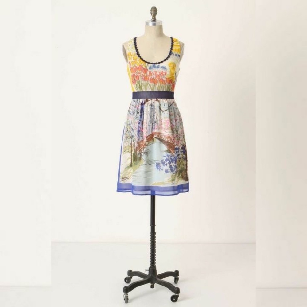 Anthropologie We Love Vera Central Park Silk Dress Size 2 Multicolor